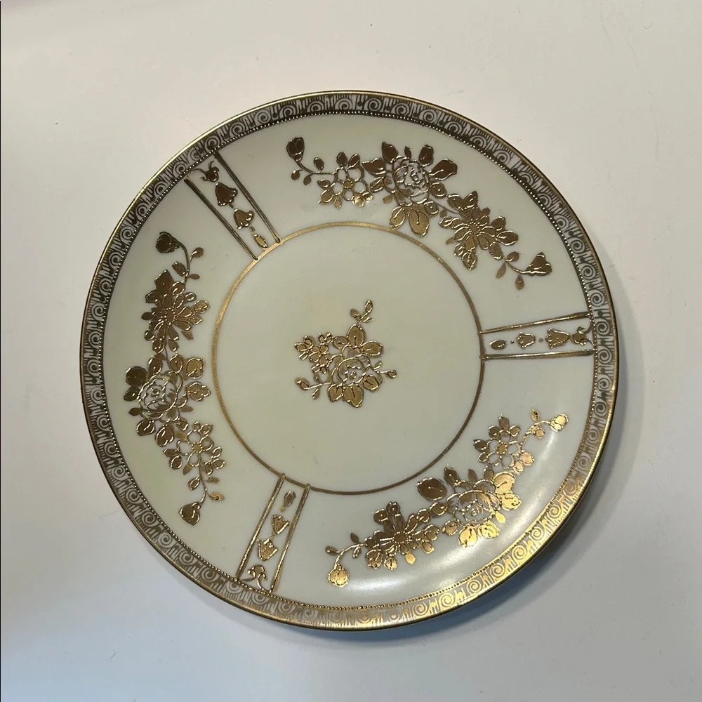 Antique Nippon Hand Painted Gold Moriage Floral Porcelain‎ Plate 6.25